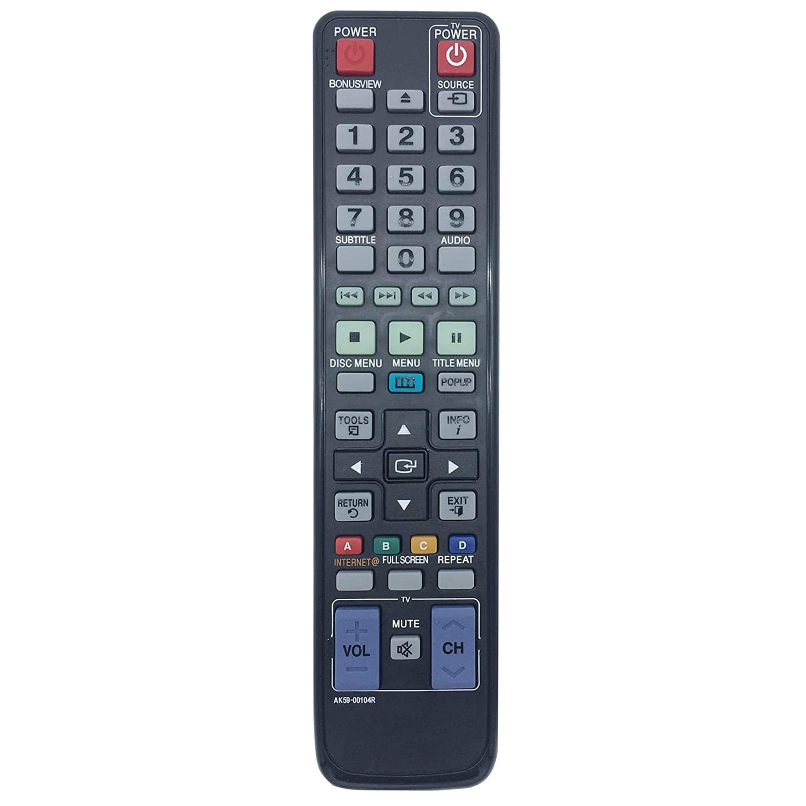 VINABTY - New AK59-00104R Replaced Remote Fits for Samsung DVD Blu-Ray Player BD-C6900 BD-C5300 BD-5500C BD-C5900 BD-C6500 - Black