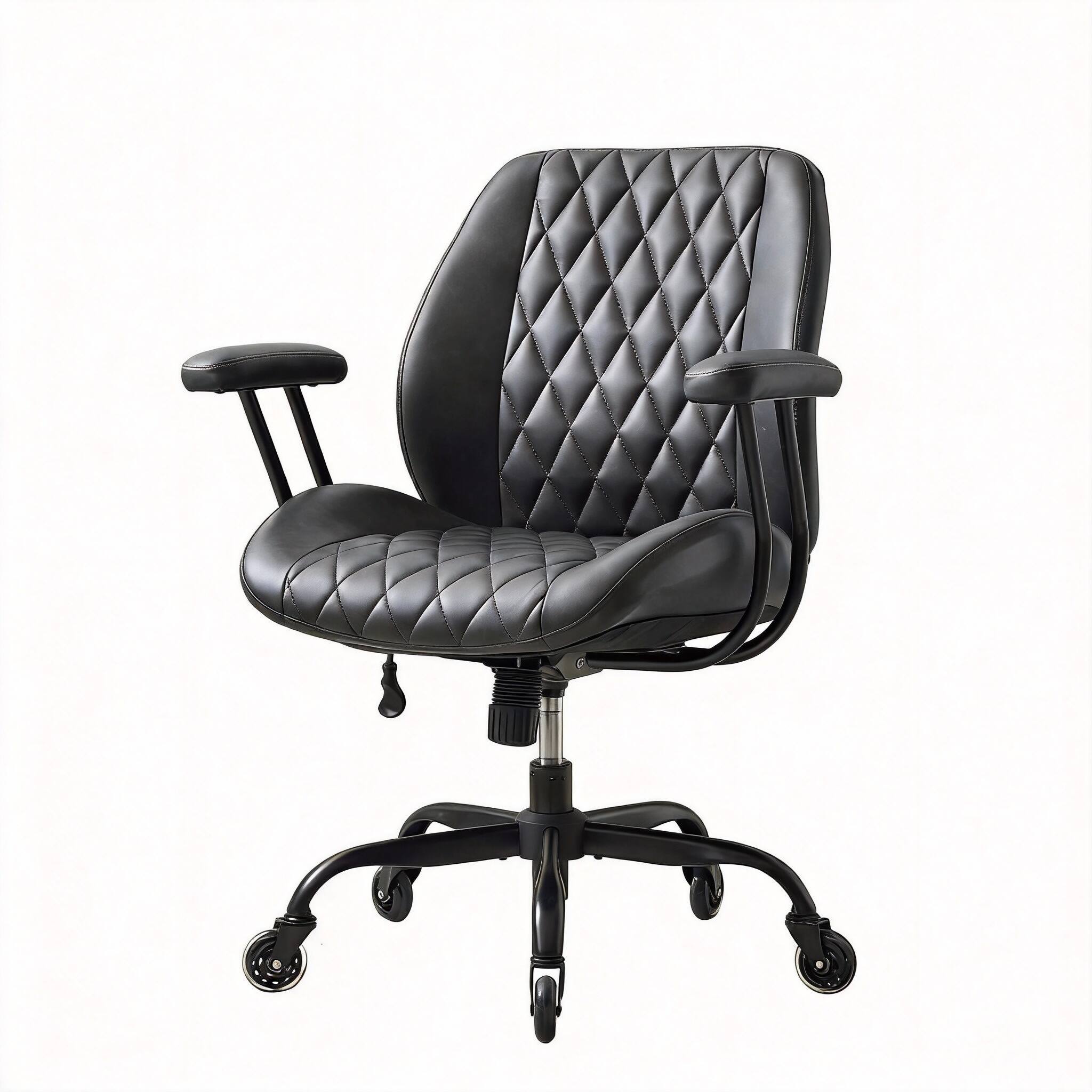 Front. Frangdom - Ergonomic Office Chair Lumbar Support Adjustable Swivel Task - Black, Material: PU.