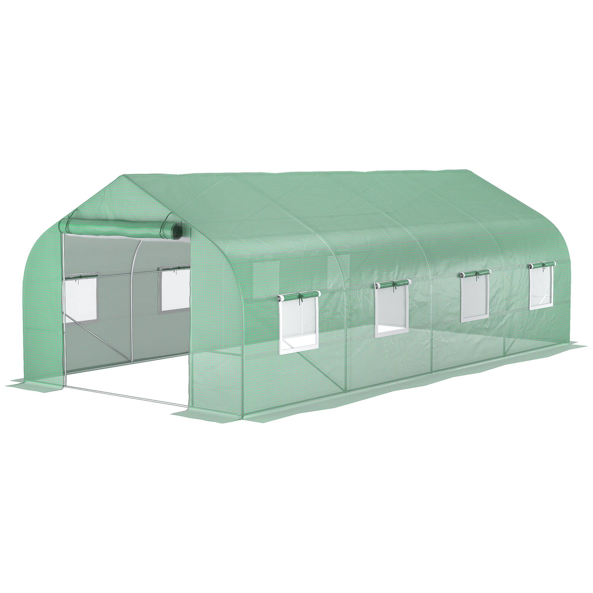 Alt View 8. Outsunny - 20' x 10' x 7' Walk-in Tunnel Greenhouse with Zippered Mesh Door and 8 Mesh Windows - Green.