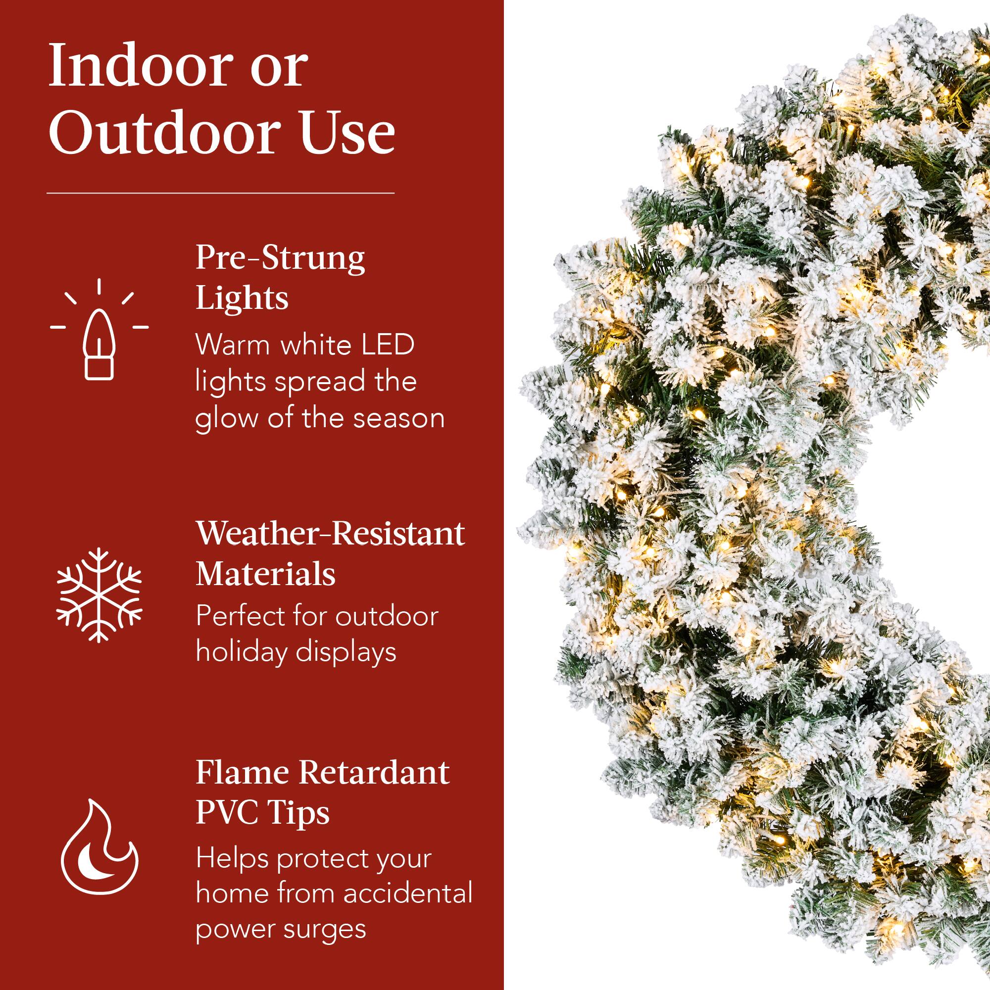 Indoor or Outdoor Use

- Pre-Strung Lights  
  Warm white LED lights spread the glow of the season

- Weather-Resistant Materials  
  Perfect for outdoor holiday displays

- Flame Retardant PVC Tips  
  Helps protect your home from accidental power surges