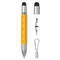 Front. Unique Bargains - 6 in 1 Metallic Stylus Pen Aluminum Alloy Mini Capacitive Pens with Ballpoint Pen, Ruler, Screwdriver, Stylus, Keychain - Yellow.