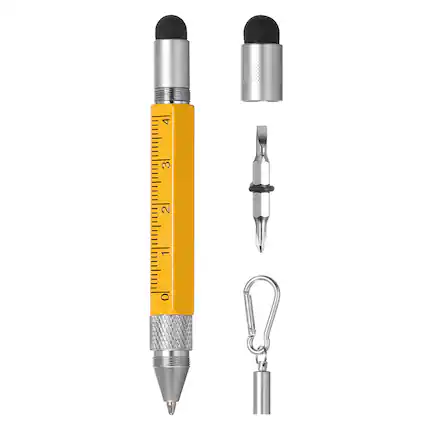 Front. Unique Bargains - 6 in 1 Metallic Stylus Pen Aluminum Alloy Mini Capacitive Pens with Ballpoint Pen, Ruler, Screwdriver, Stylus, Keychain - Yellow.