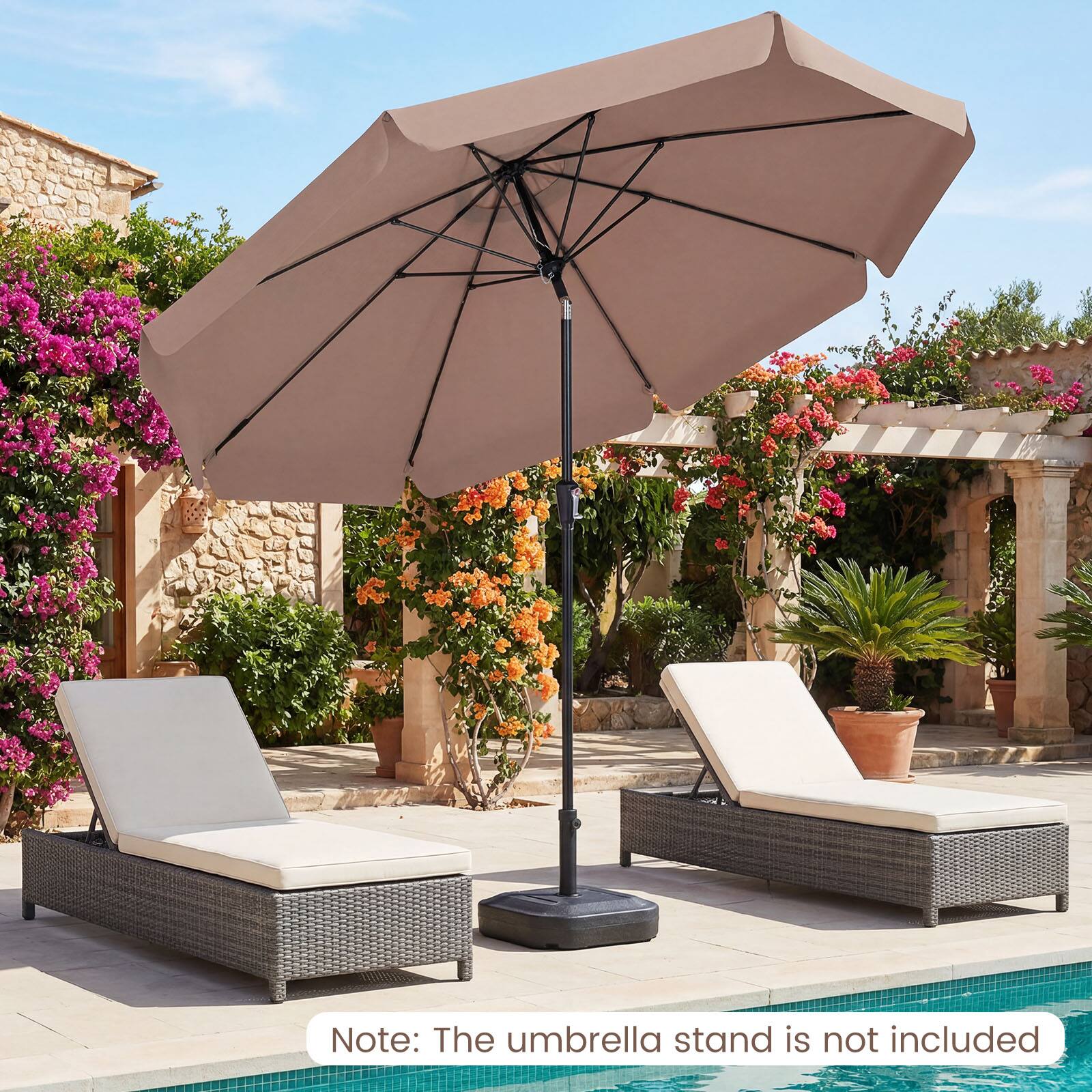 Note: The umbrella stand is not included