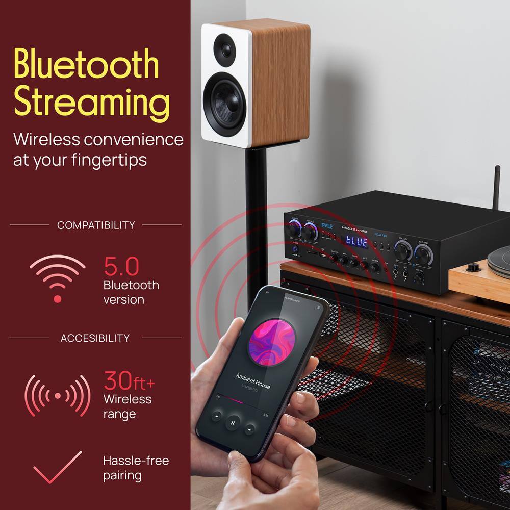 Bluetooth Streaming  
Wireless convenience at your fingertips  

COMPATIBILITY  
5.0 Bluetooth version  

ACCESSIBILITY  
30ft+ Wireless range  
Hassle-free pairing