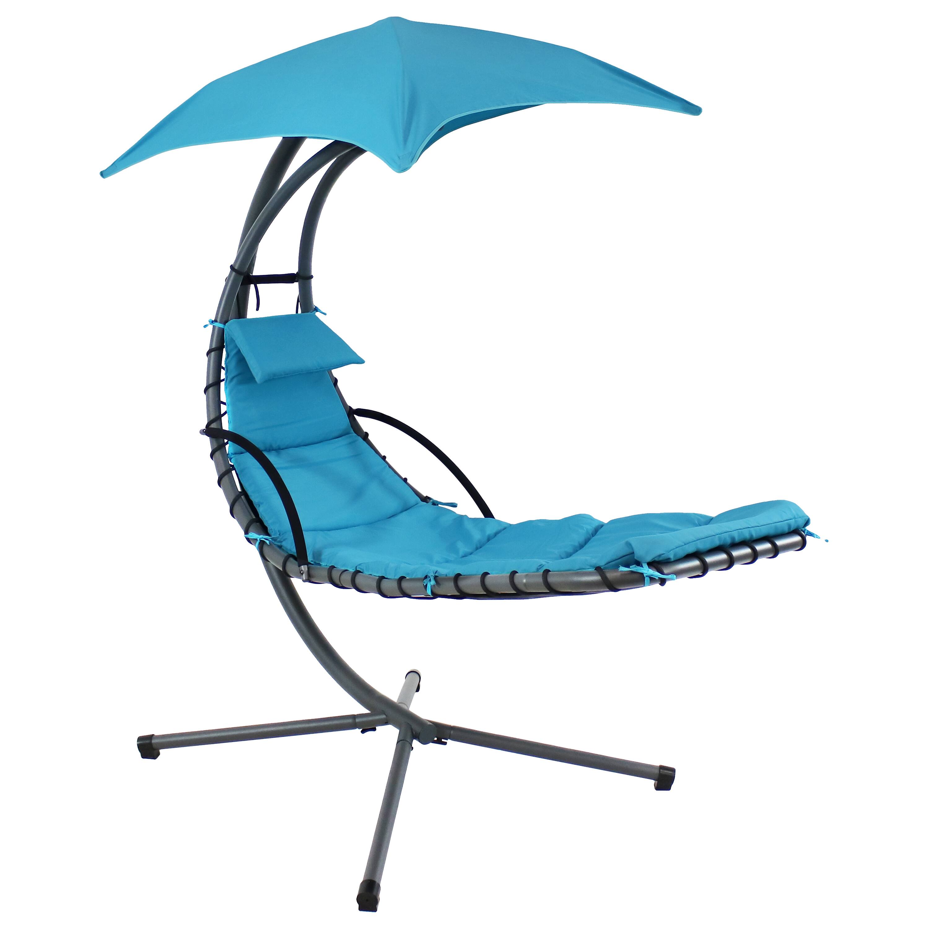 Front. Sunnydaze - Floating Lounge Chair with Umbrella and Curved Steel Stand - Teal.