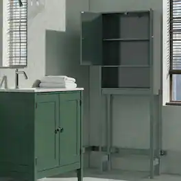 Hivvago - Freestanding Bathroom Cabinet with Decorative Fluted Doors for Over-Toilet Storage - Green