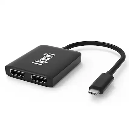 Front. UPTab - USB-C to Dual HDMI 2.0 4K 60Hz Adapter - Black.