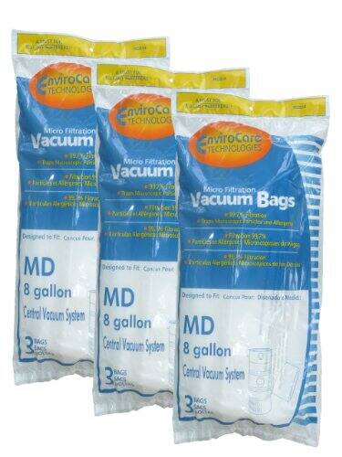 EnviroCare TECHNOLOGIES Micro Filtration Vacuum Bags  
Designed to Fit: Central Vacuum System  
MD 8 gallon  
3 BAGS