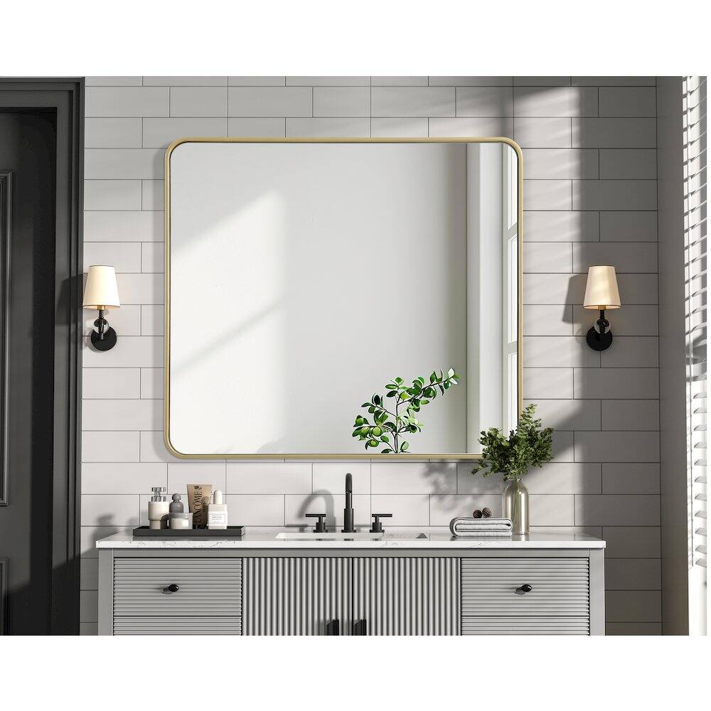 Alt View 3. Elegant Decor - Contour Metal Rectangle Mirror 36x40 in Brass - Brass.