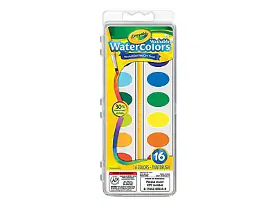 Crayola Washable Watercolors
16 Colors + Paintbrush
30% More Paint
AP Seal
EPC 11442
GOLL5