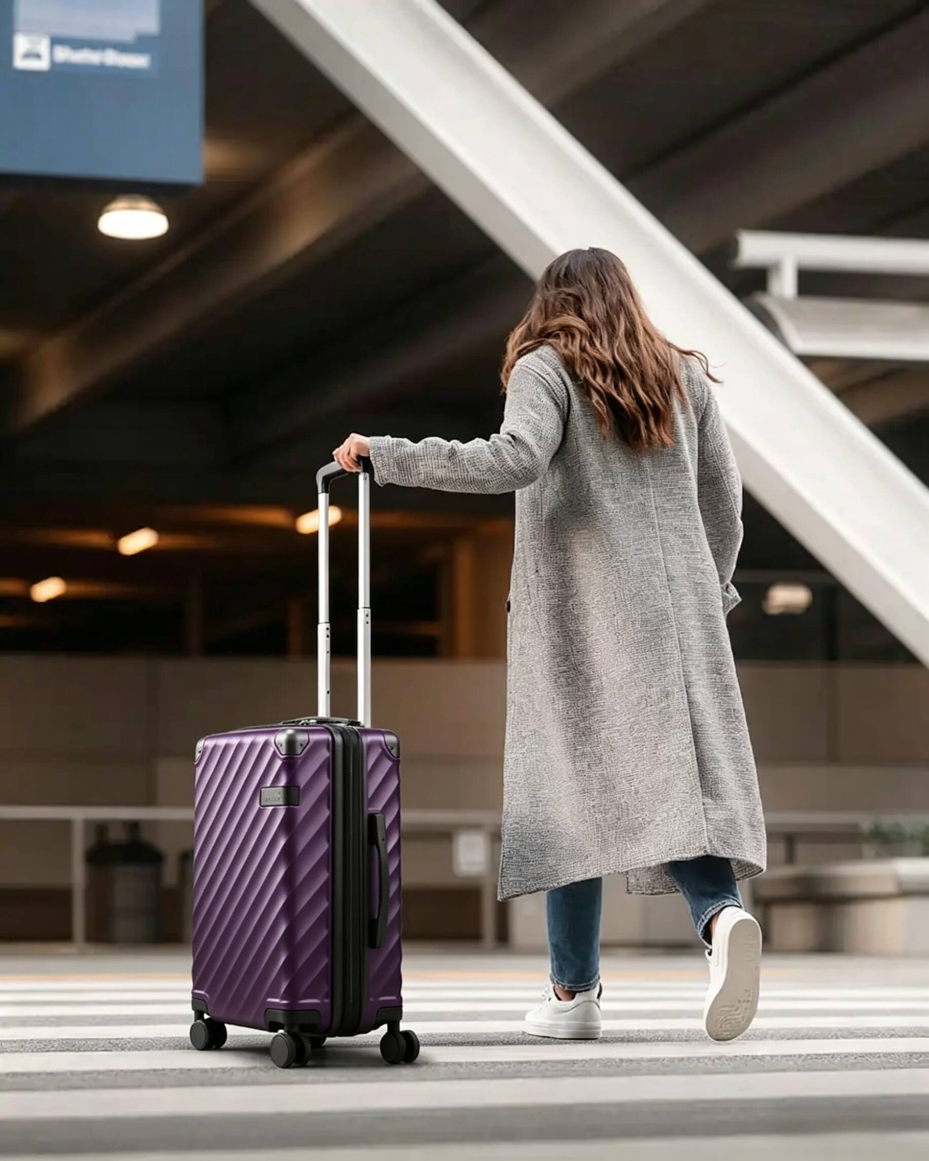 Angle. LUGGEX - LUGGEX 20 Inch Carry-On Luggage Airline Approved Expandable Polycarbonate Hard Shell Suitcase for Travelling - EX-Core - Purple.