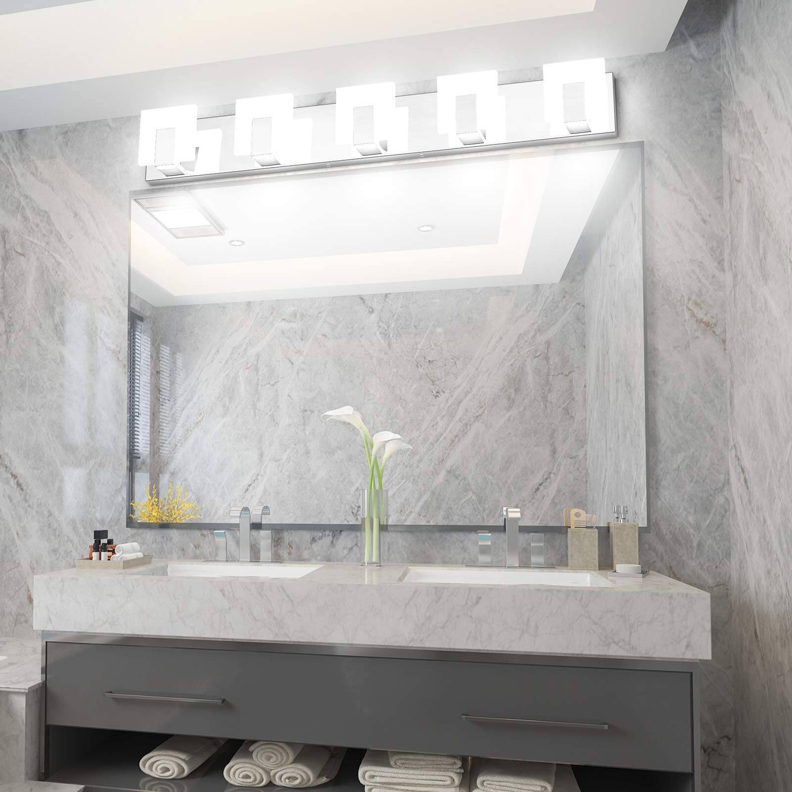Alt View 1. Earthley Blooms - Lights Modern Led Bathroom Vanity Light Stainless Steel Chrome Up And Down Wall Over Mirror - Chrome 2 Lights.