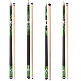 GSE Games & Sports Expert - Set of 4 Canadian Maple Hardwood Billiard Pool Cue Stick for Men/Women - 18/19/20/21oz Each - Green