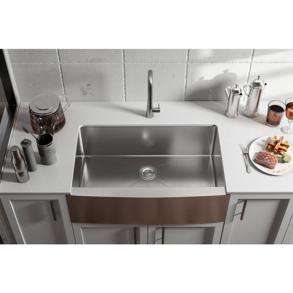 Alt View 2. Elegant Kitchen and Bath - Stainless Steel farmhouse kitchen sink L33'' x W21'' x H10" - Stainless Steel.