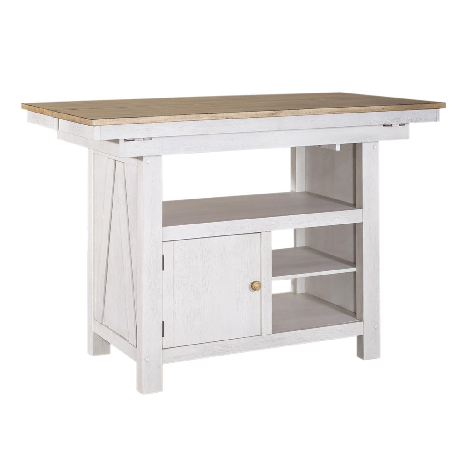Left. Liberty Furniture Industries - Lindsey Farm Kitchen Island in Rubberwood Solids & Veneers w/ MDF - Weathered White & Sandstone.