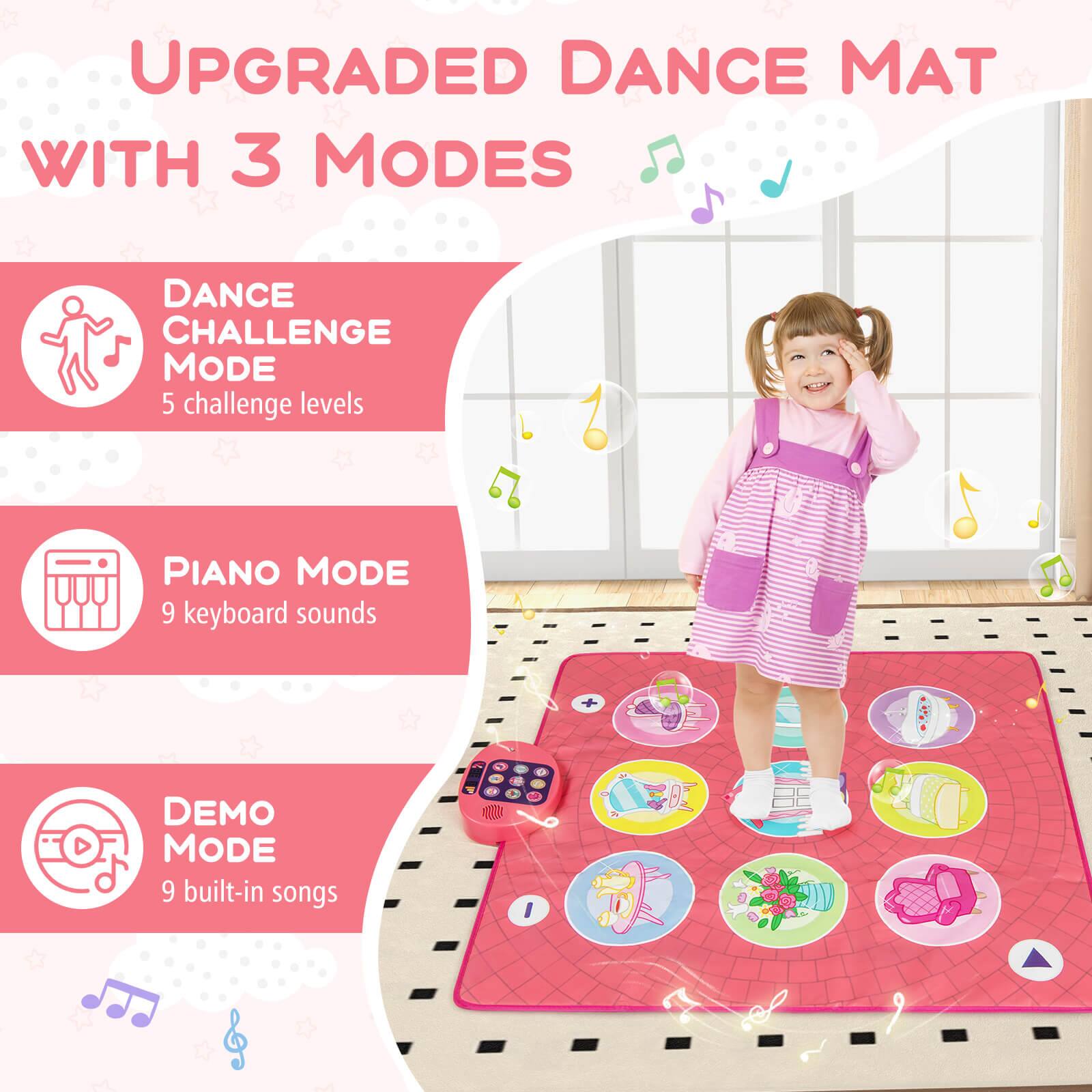 UPGRADED DANCE MAT WITH 3 MODES

DANCE CHALLENGE MODE
5 challenge levels

PIANO MODE
9 keyboard sounds

DEMO MODE
9 built-in songs