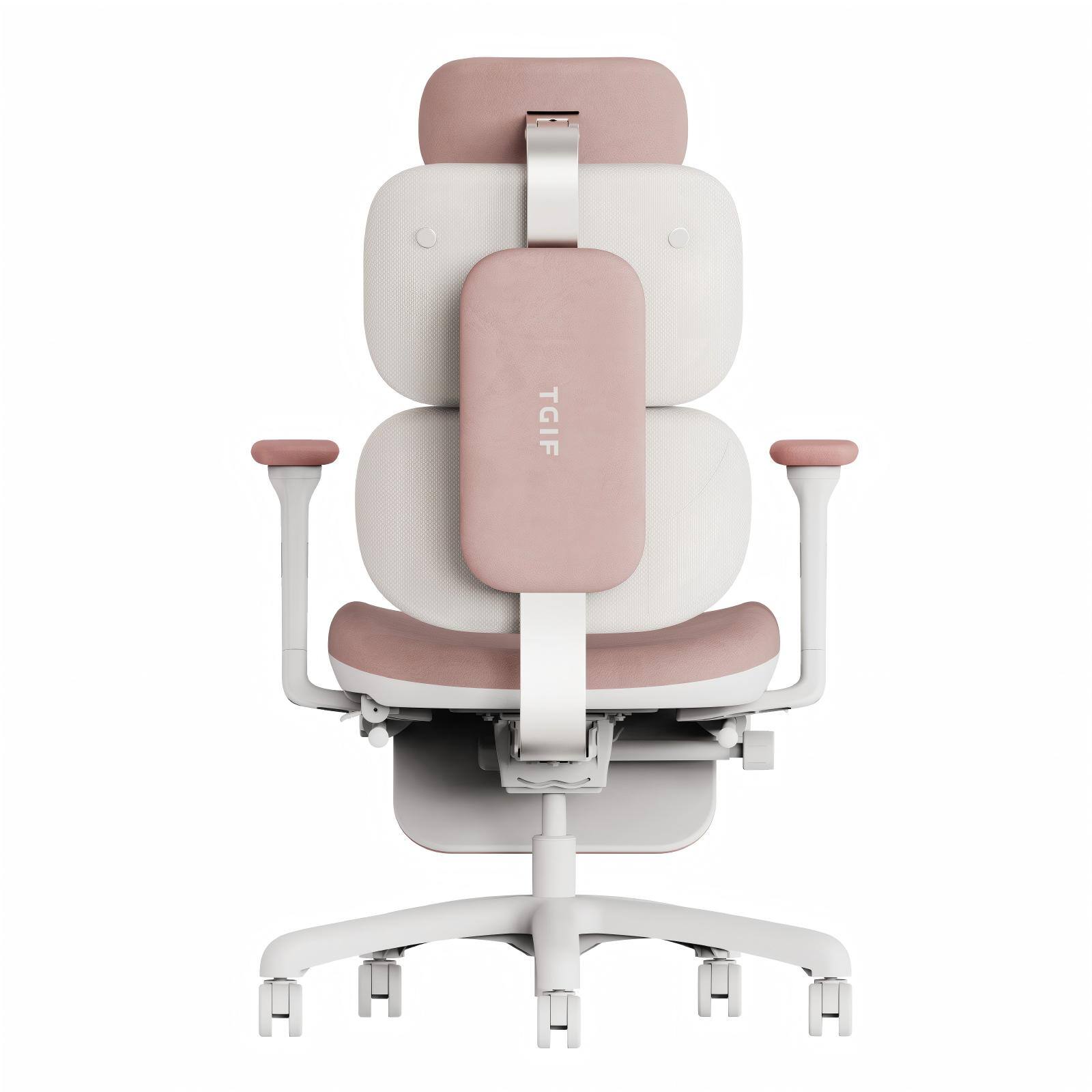 Back. TGIF GAMING - 125° Recline Office Chair With Footrest Recline Mechanism Heated Massage Lumbar Support 6d Armrests - Pink.