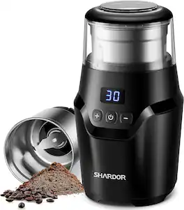 Shardor - Super Silent Electric Coffee Bean Grinder with Time-Memory Adjustment - Dark Black