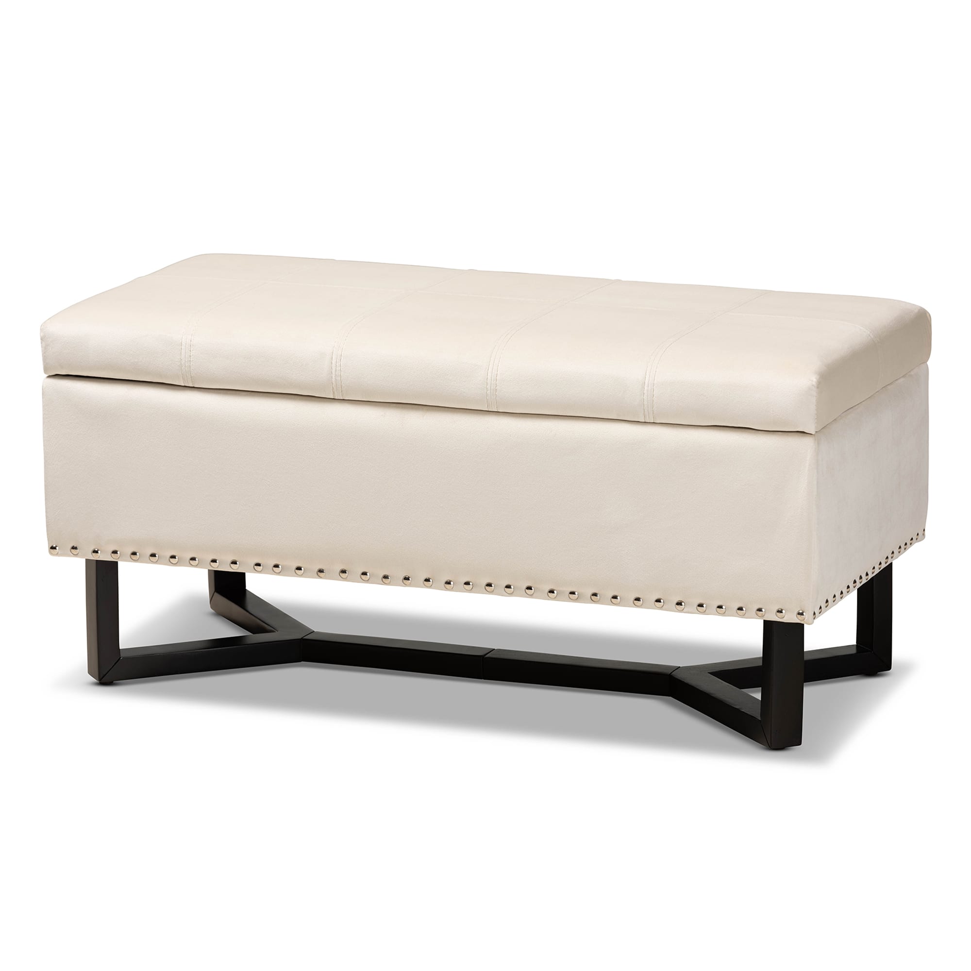 Baxton Studio - Esther Modern and Contemporary Velvet Fabric Upholstered and Finished Wood Storage Ottoman - Beige/Dark Brown