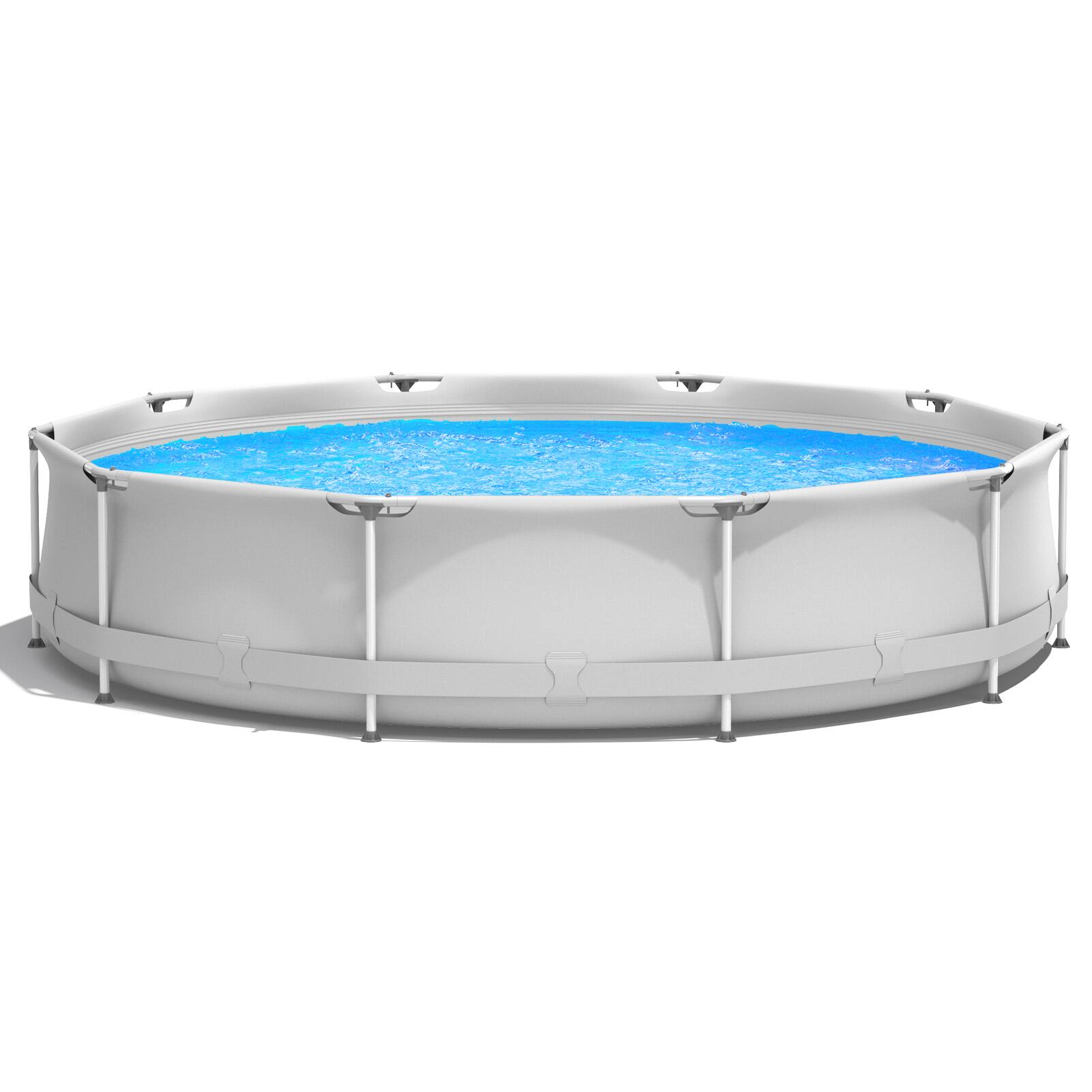 Front. Costway - Costway Round Above Ground Swimming Pool Patio Frame Pool W/ Pool Cover Iron Frame - Grey.