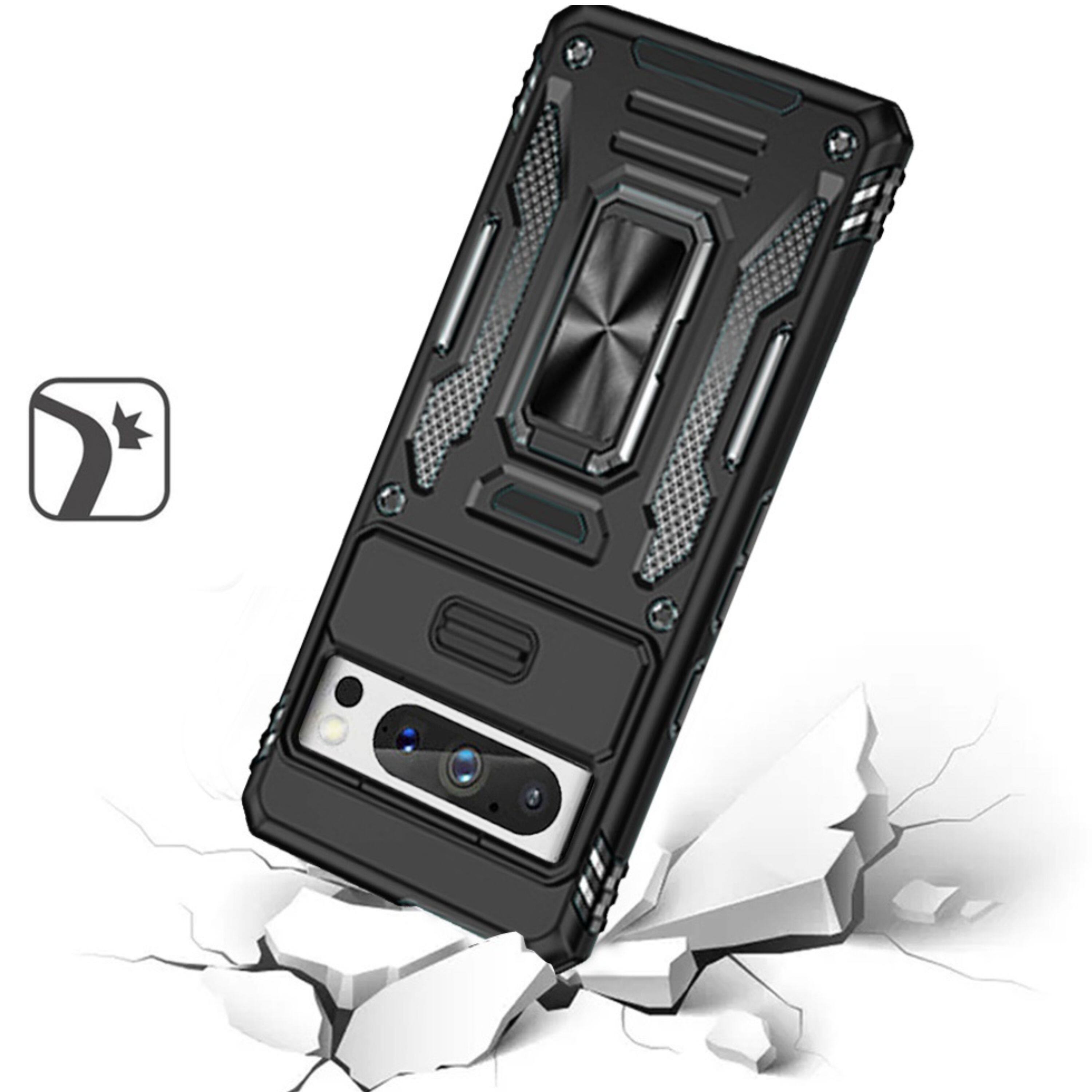 Left. Kitcheniva - Sliding Lens Cover Shockproof Ringstand Case For Google Pixel 9 & Google Pixel 9 Pro Black - Black.