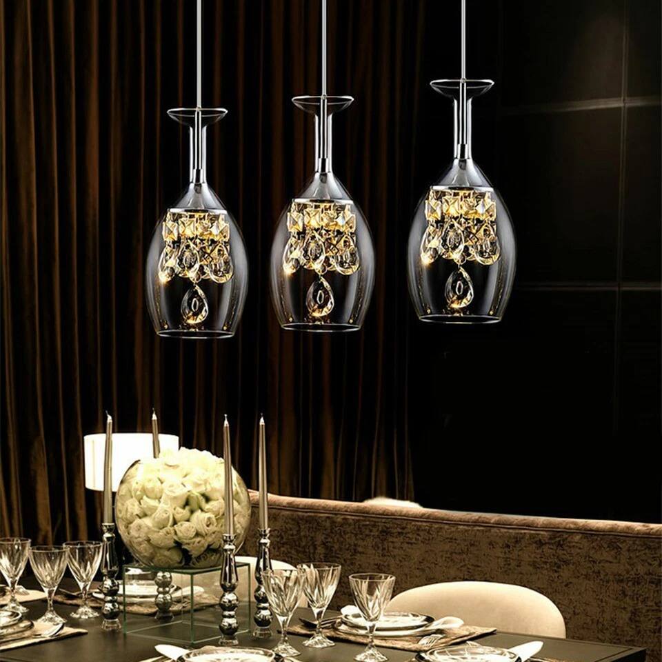 Alt View 2. Home Collection - Wine Glass Crystal Pendant Light Modern LED Dining Room Ceiling Chandelier.