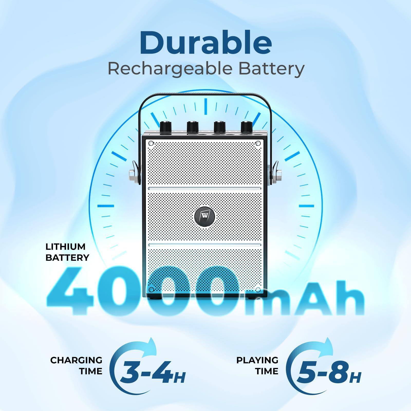 Durable Rechargeable Battery

Lithium Battery 4000mAh

Charging Time: 3-4h

Playing Time: 5-8h
