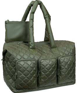 Joan & David - Diamond-Quilted Parachute Nylon Travel Duffel Bag, 21" Weekender with Laptop Compartment - 028-OLIVE
