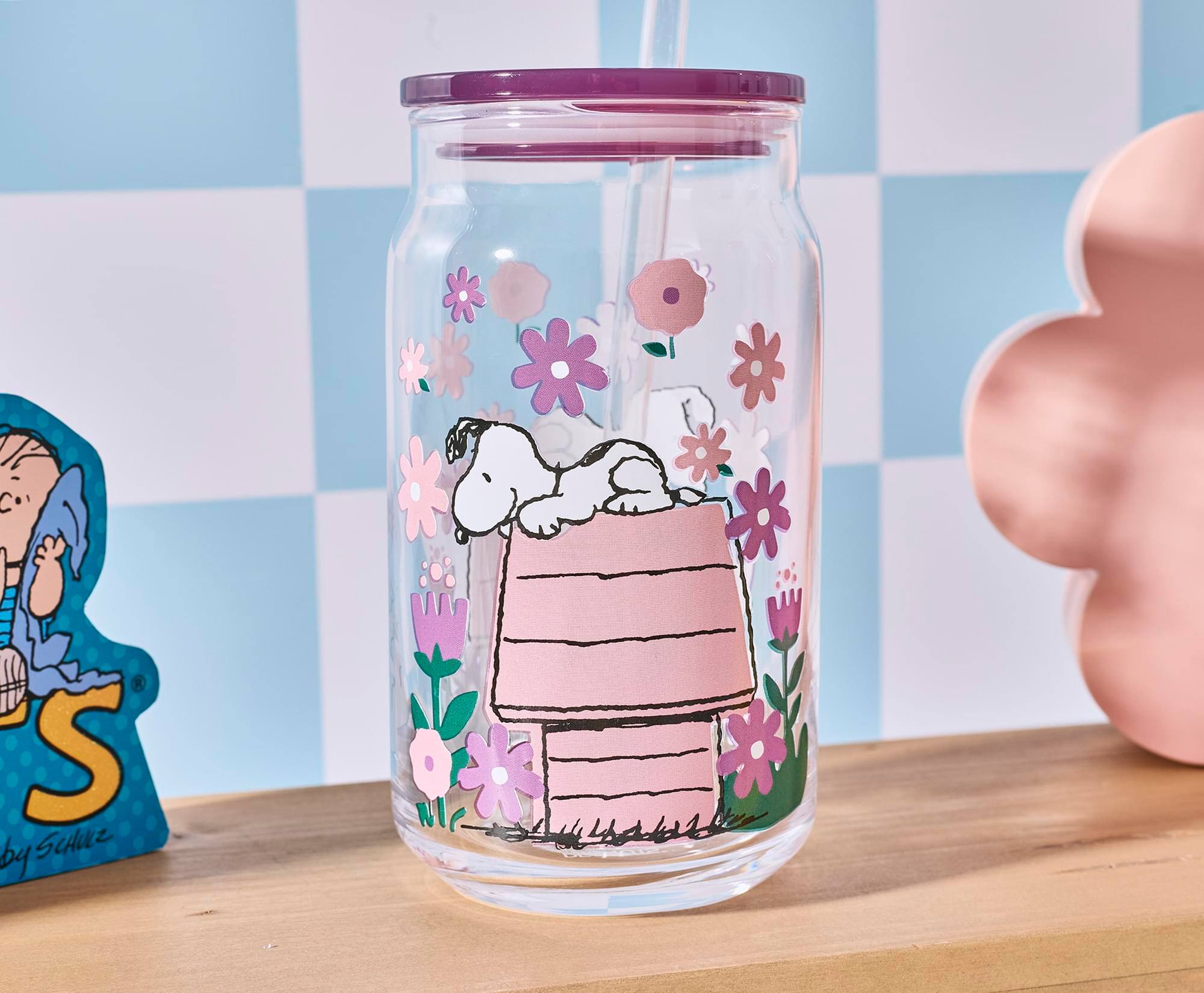 Silver Buffalo Peanuts Snoopy 16 Ounce Doghouse Flowers Glass Tumbler ...