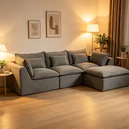 Whisen - 3-SeatOversized Modular Sectional Sofa with Ottoman for Living Room and Apartment - Antique Grey