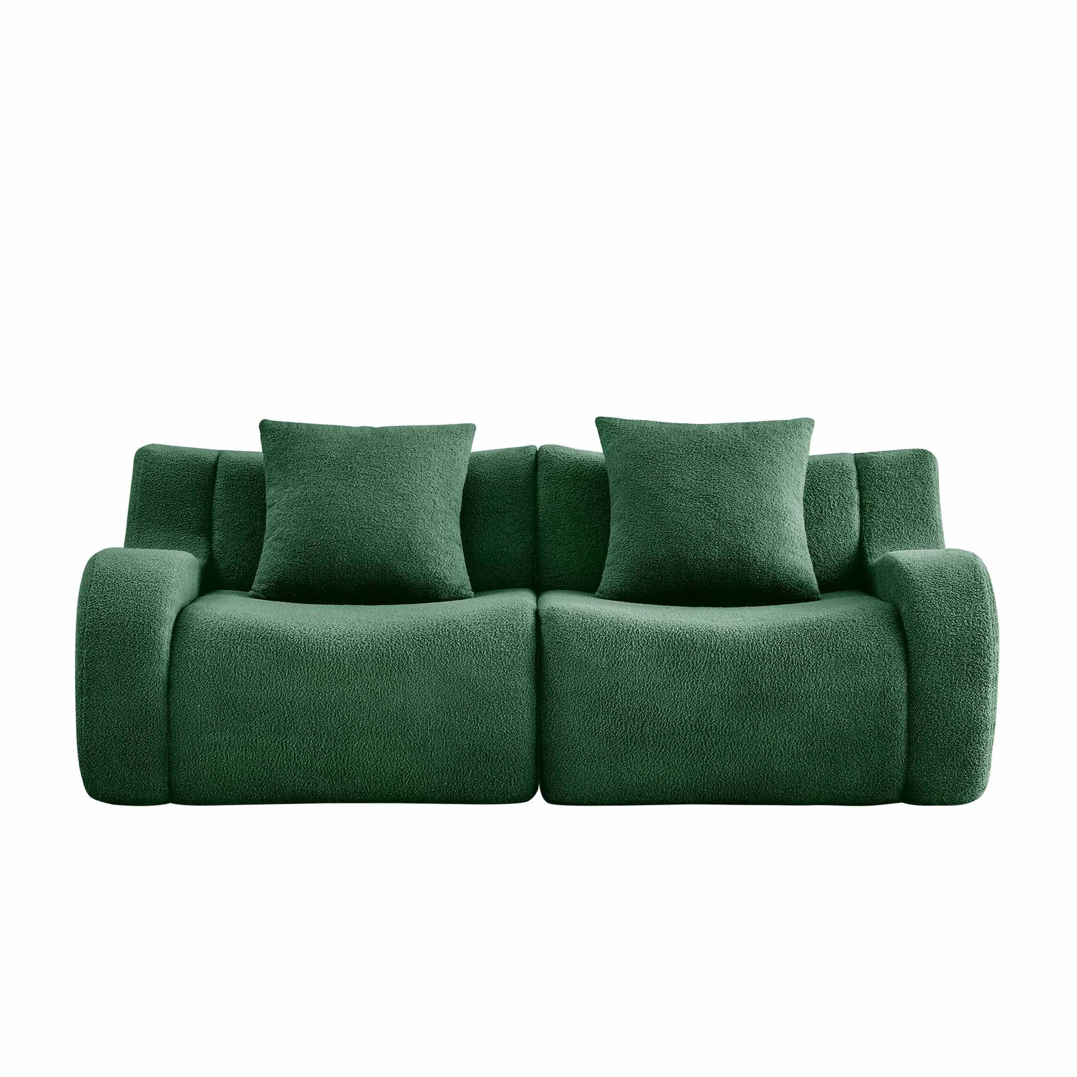 Back. Aukfa - Modular Teddy Fabric Sofa - 2-Seat Convertible Sectional, Soft Boneless Design for Living Room - Green.