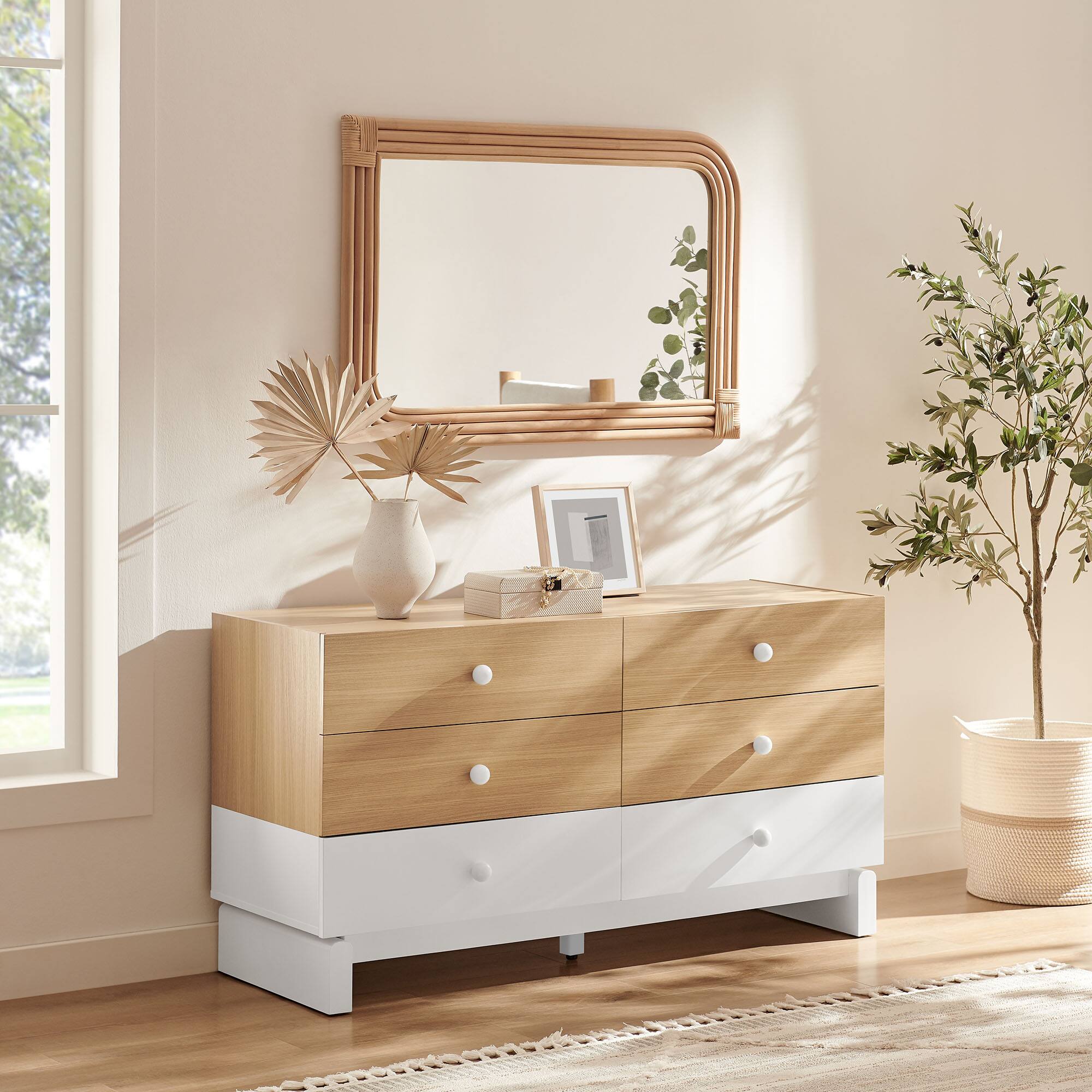Front. Modway - Nolia 6-Drawer Color Block Dresser by Modway - Oak White.