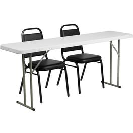 Emma + Oliver - 6-Foot Plastic Folding Training Table Set with 2 Trapezoidal Back Stack Chairs - Black