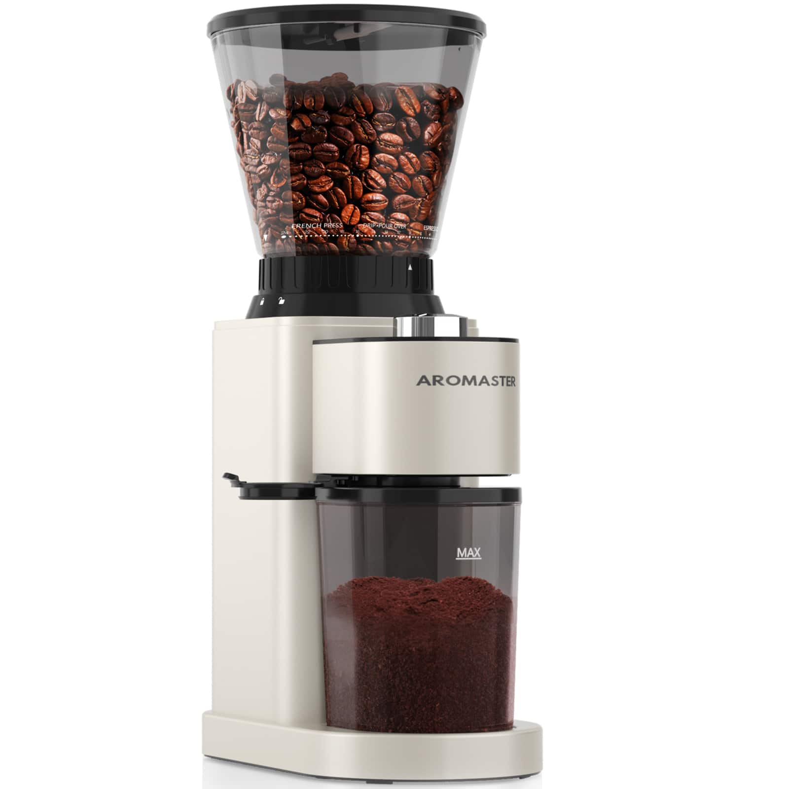Aromaster - Professional Conical Burr Coffee Grinder, Coffee Bean Grinder with 48 Grind Settings for Espresso - Beige