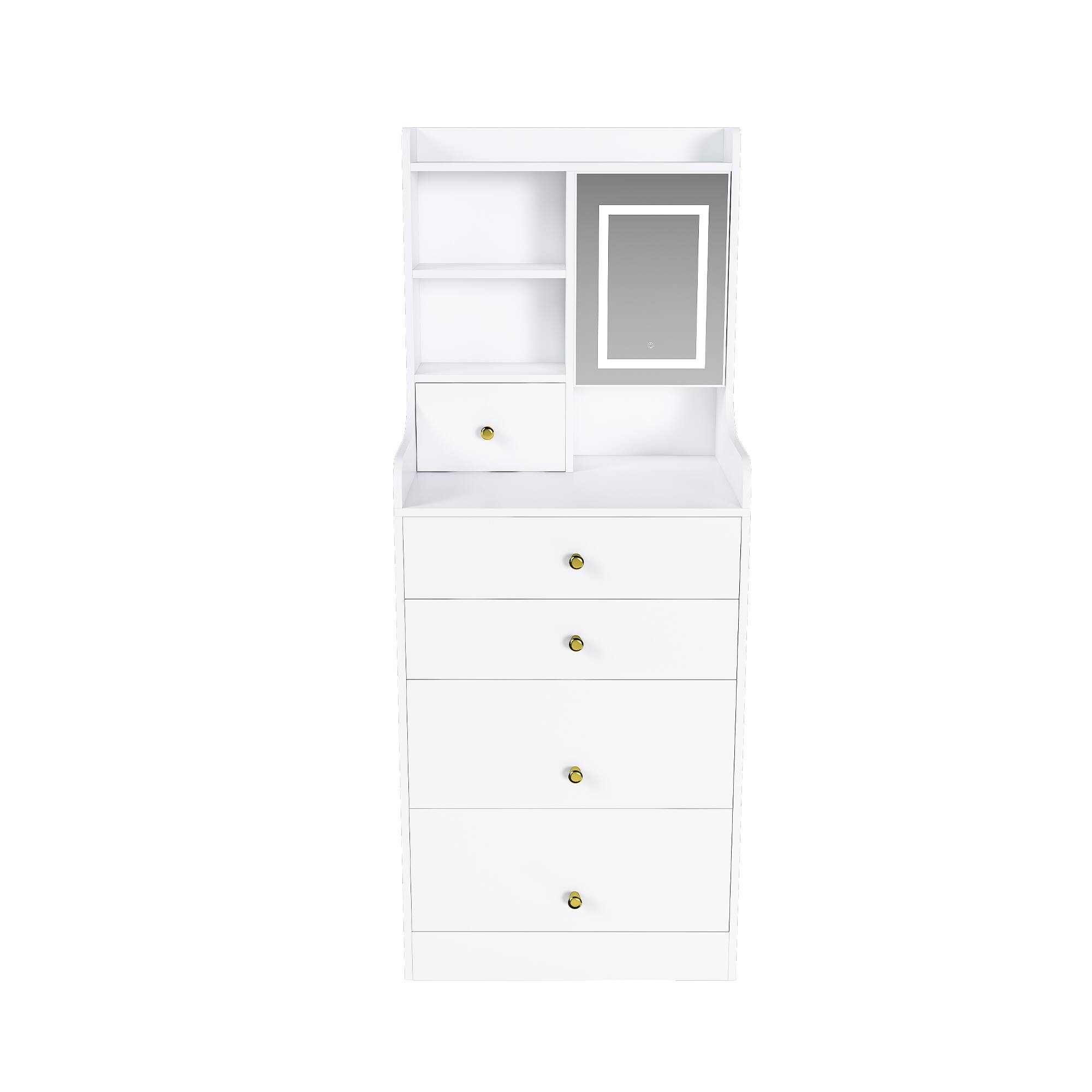 Alt View 5. Lirago - White Wood Dresser Table Desk 3-in-1 Makeup Vanity Compact Dressing Table 50.3"H x 15.75"D x 19.6"W - White.