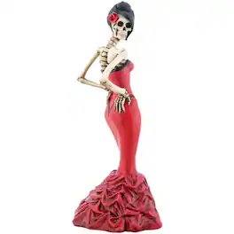 Pacific Trading - Day Of The Dead Rose Diva Lady In Ballroom Gown Skeleton Statue Figurine 8.5 inch - Red