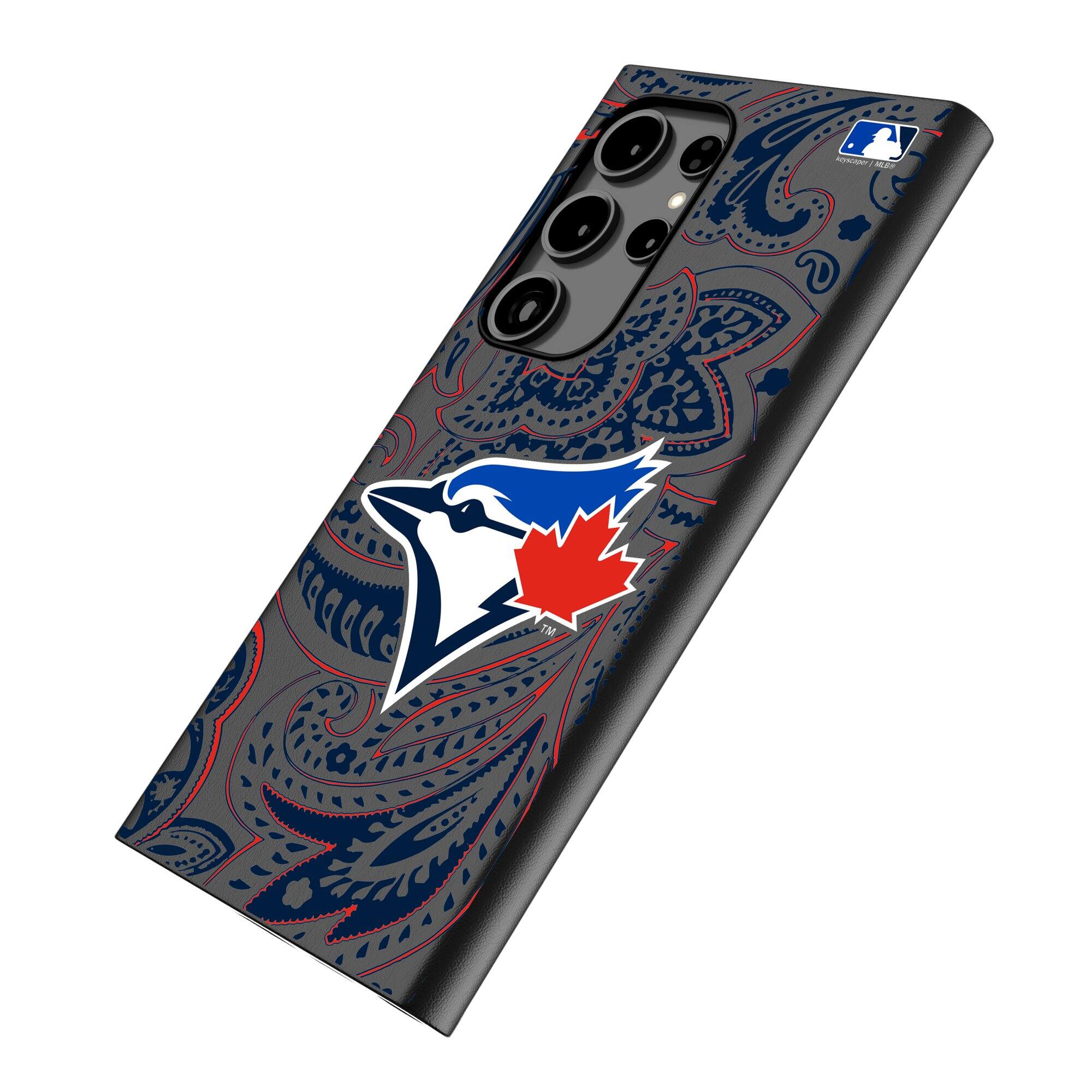 Alt View 1. Keyscaper - Toronto Blue Jays Paisley Galaxy Magnetic Bump Case - S25 - Black.