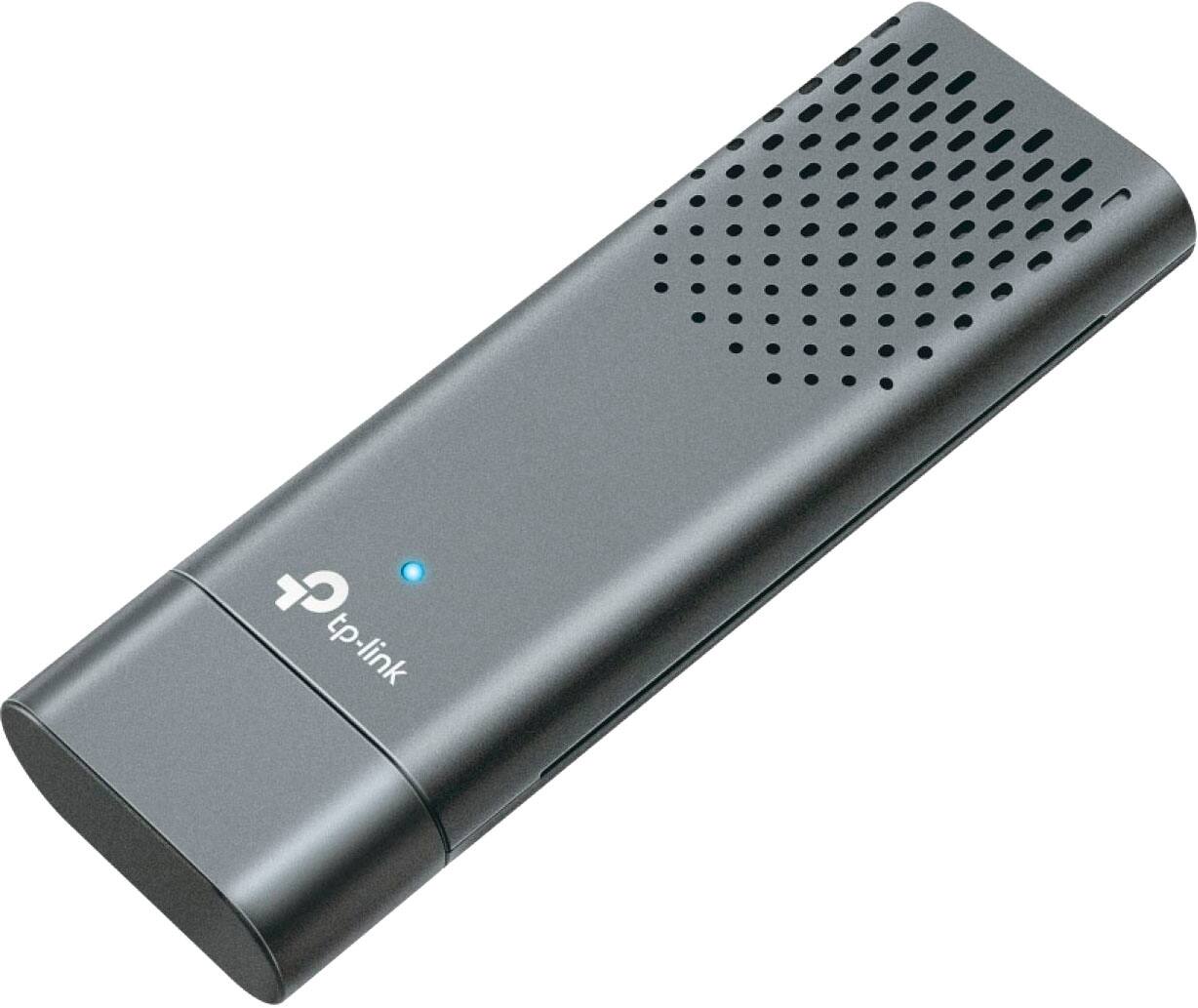 Angle. TP-Link - Archer TBE3600U Dual-Band BE3600 3.6 Gbps Wi-Fi 7 Wireless Ultra-Fast USB 3.0 Adapter with Advanced WPA3 Security - Gray.