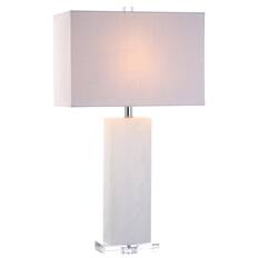 Front. Jonathan Y - Tiggie 27" Alabaster LED Table Lamp, White Alabaster - White Alabaster.