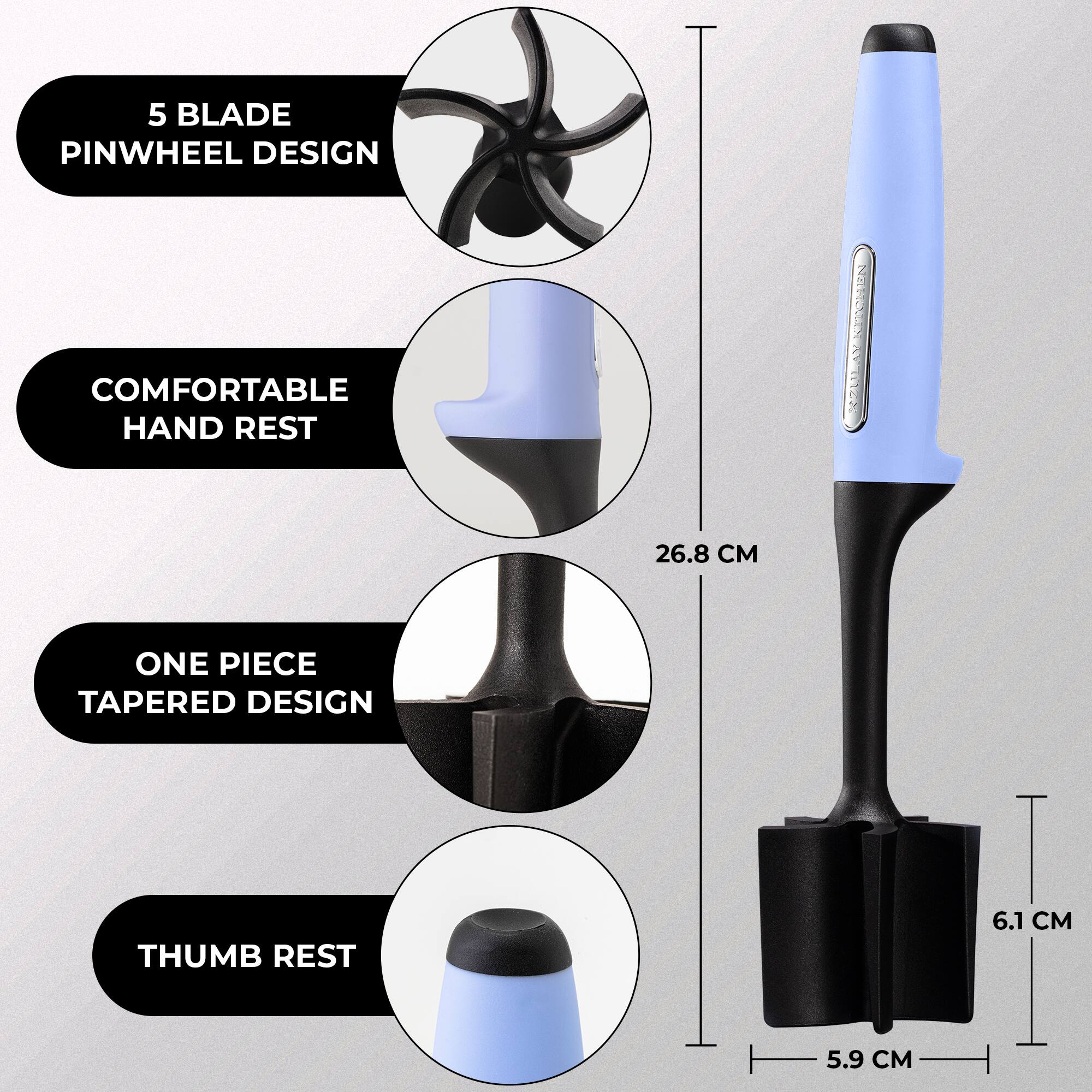 5 BLADE PINWHEEL DESIGN  
COMFORTABLE HAND REST  
ONE PIECE TAPERED DESIGN  
THUMB REST  

1125  
26.8 CM  
6.1 CM  
5.9 CM