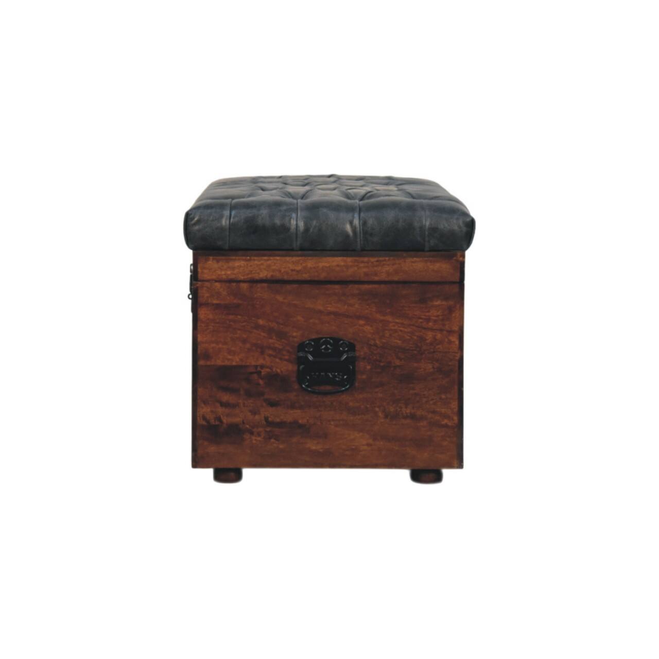 Alt View 5. Artisan Furniture - Artisan Furniture Solid Wood Black Buffalo hide leather Storage Trunk, Upholstered, Leather, Black Color - Black.