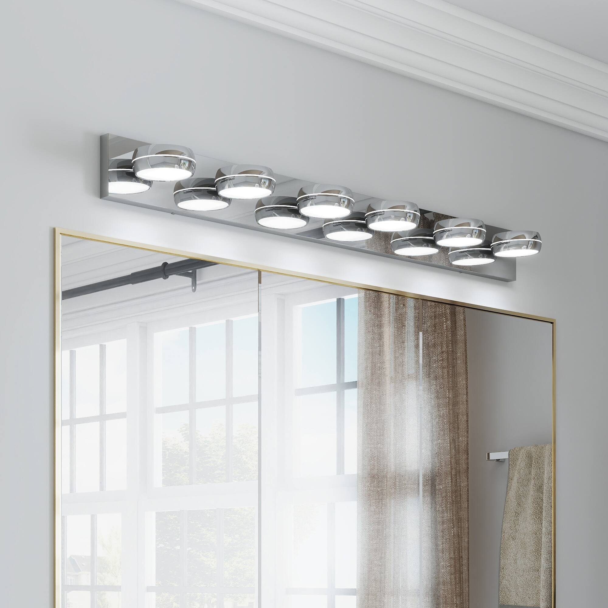 HOMLUX - 42.91 in. 6 Lights Chrome LED Vanity Light Bar Vanity Accent Lighting Fixtures and Metal Wall Sconces with Acrylic Shade