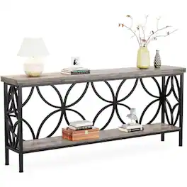 Hivvago - Modern 70-inch Long Narrow Foyer Entryway Table with Grey Wood Top and Shelf - Gray