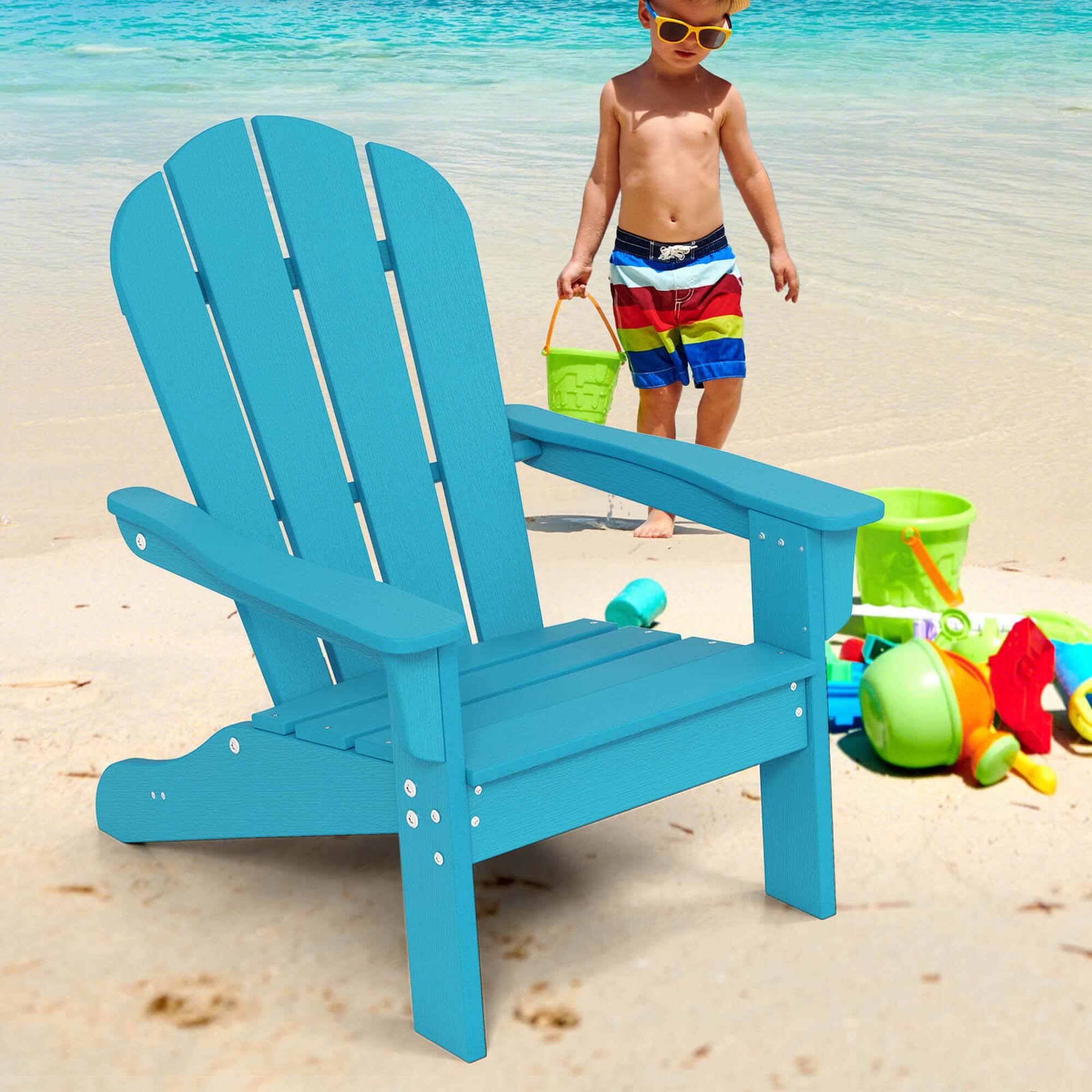 Alt View 1. Costway - Costway Kids Adirondack Chair with High Backrest Armrests Fire Pit Chair for Kids Ages 3-8 - Turquoise.