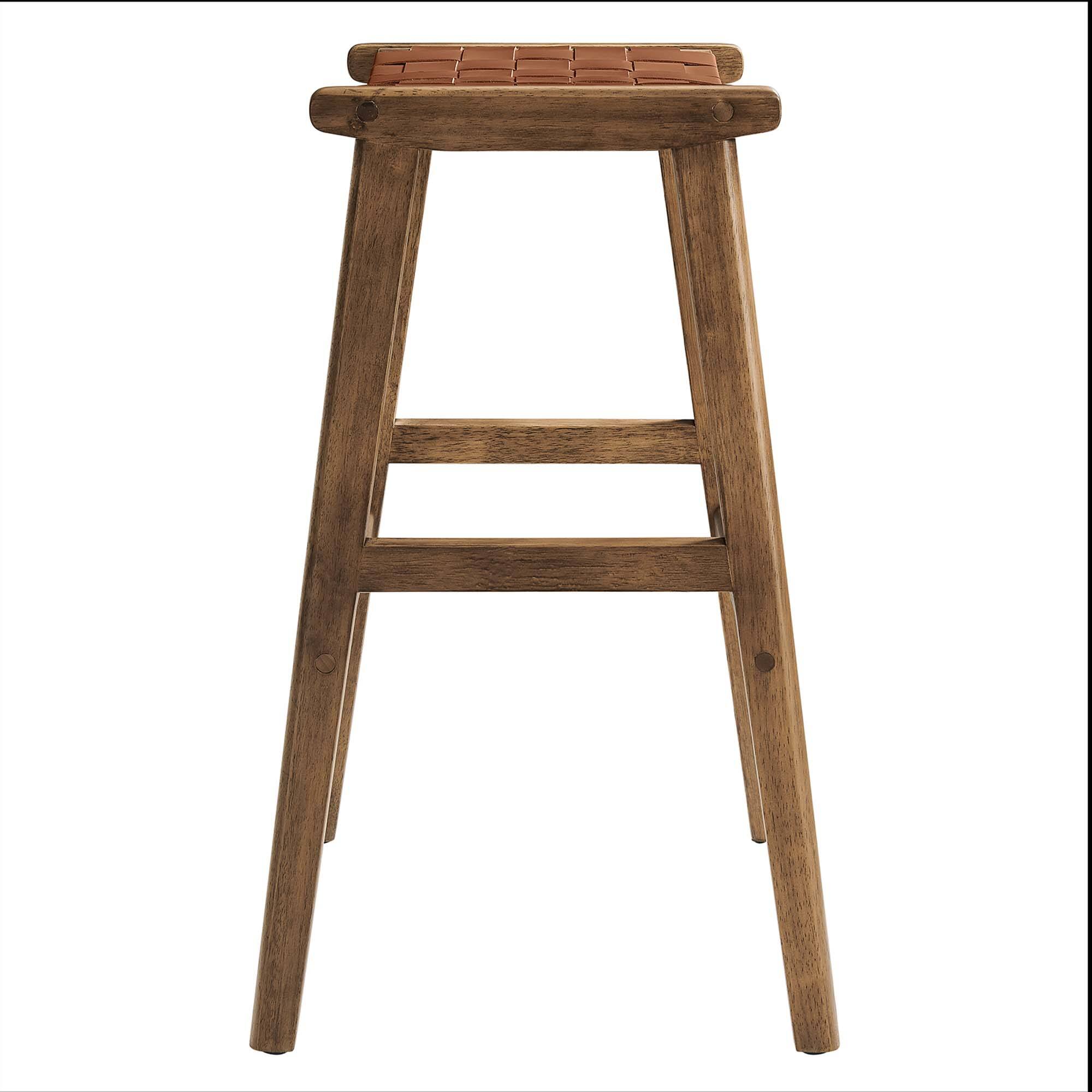 Alt View 4. Modway - Saoirse Leather Wood Bar Stool Set of 2 by Modway - Walnut Brown.