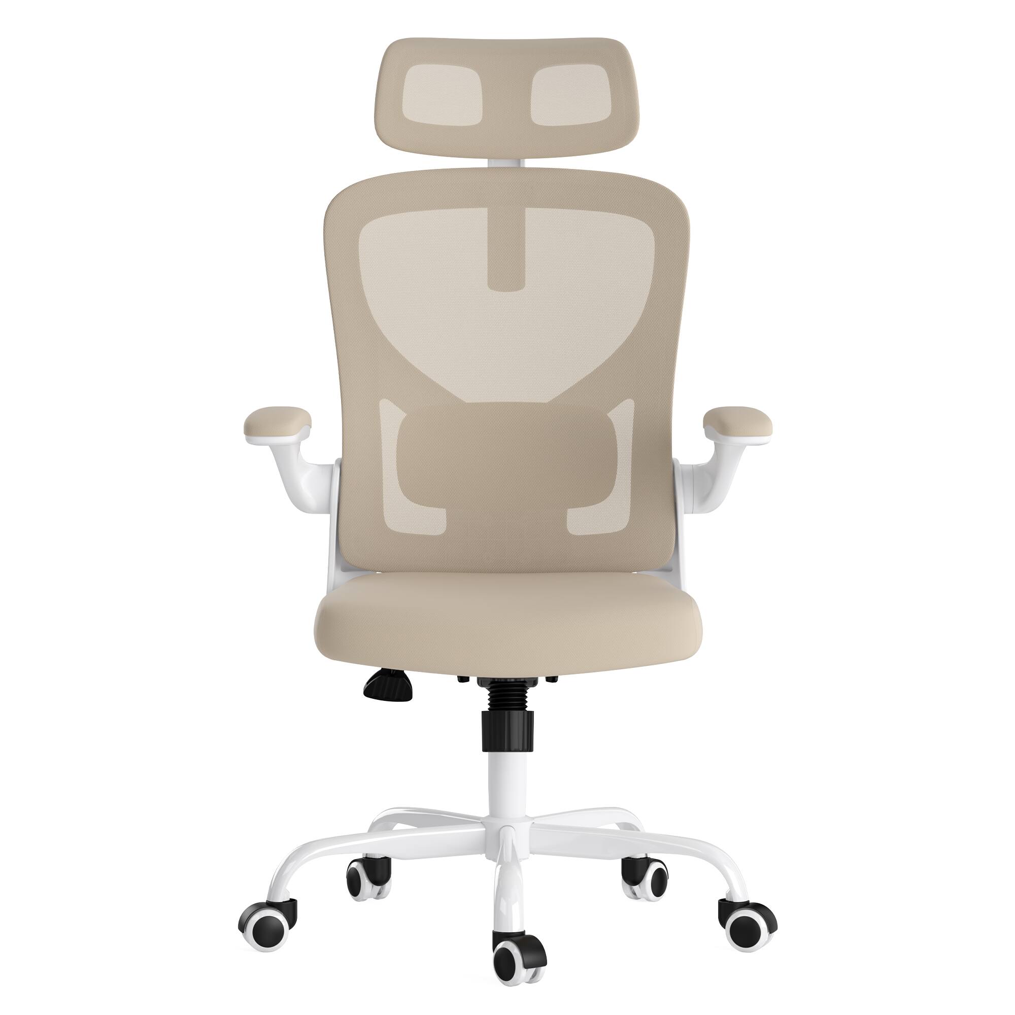 Front. APRILSOUL - Ergonomic Office Desk Chair with Headrest High Back Computer Chair with Armrests Adjustable Lumbar Support White Khaki - khaki,White.