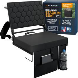 Alpcour - Folding Reclining Stadium Seat with Back Support for Bleachers - 21 Inch - Black