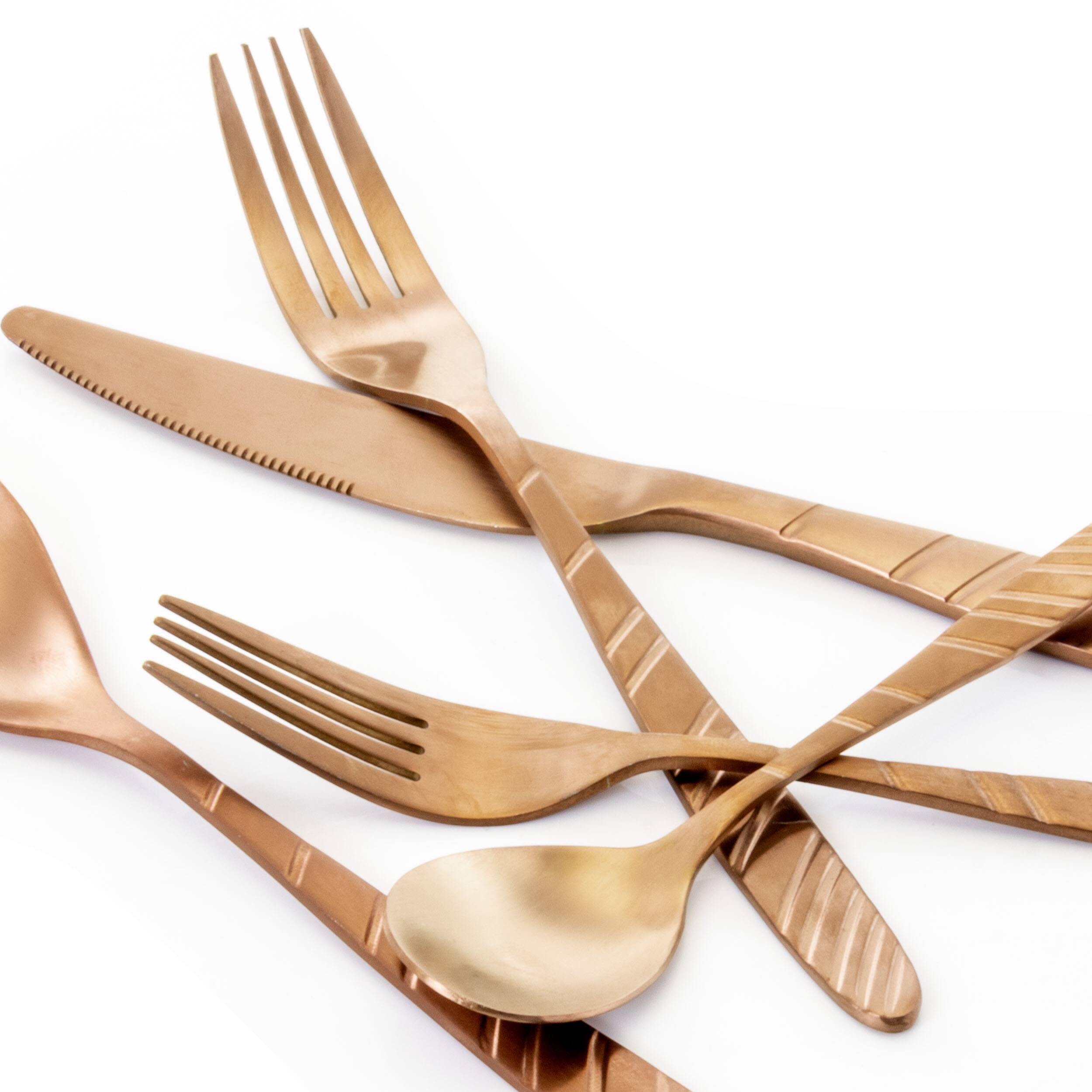 Alt View 1. MegaChef - MegaChef La Vague 20 Piece Flatware Utensil Set, Stainless Steel Silverware Metal Service for 4 in Matte Rose Gold - Rose Gold.