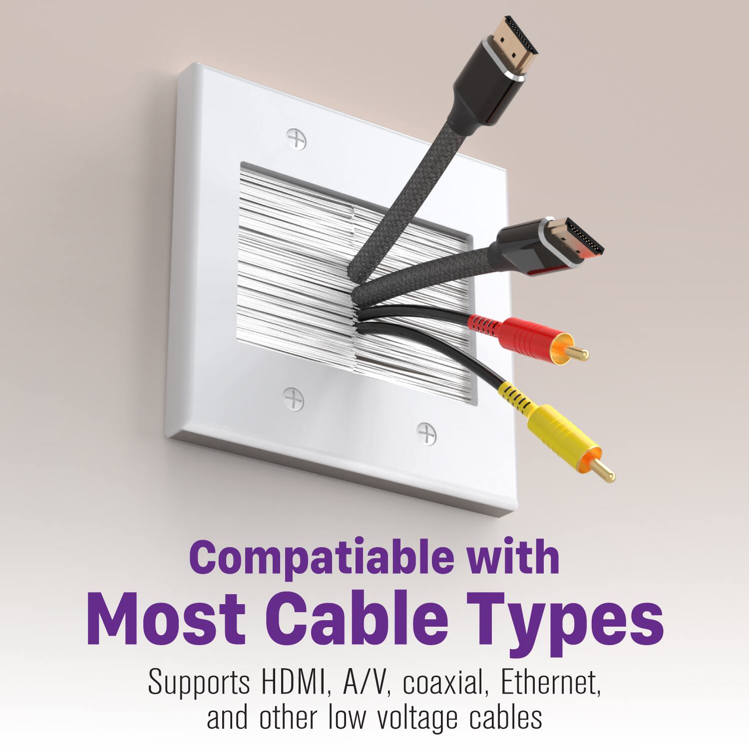 Compatible with Most Cable Types
Supports HDMI, A/V, coaxial, Ethernet, and other low voltage cables