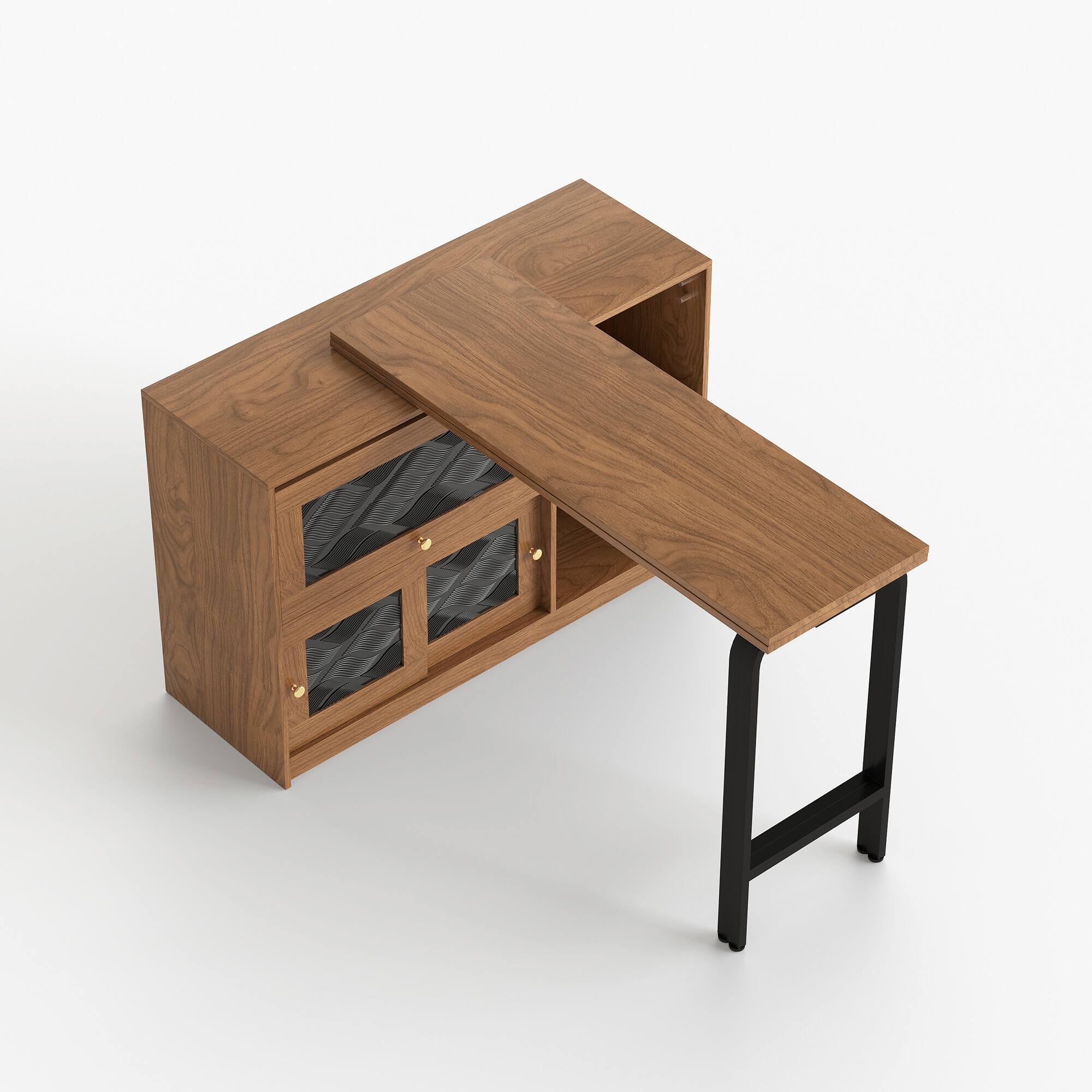 Alt View 6. luck idea - Multifunctional Expandable Sideboard, Convertible Dining Table for Living & Dining - Walnut Color.